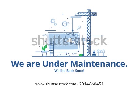 Website under construction page. Web Page Under Construction. Website under maintenance page. Web Page Under maintenance. Flat isometric vector illustration banner design isolated on white background. Royalty-Free Stock Photo #2014660451