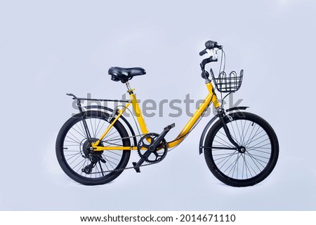 Yellow vintage mini bike, girl bike, minion bike, isolated white background.