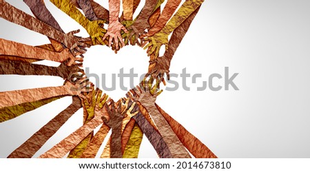 Diverse hands heart and united diversity or unity partnership in a group of multicultural people connected together shaped as a support symbol expressing the feeling of teamwork and togetherness. Royalty-Free Stock Photo #2014673810