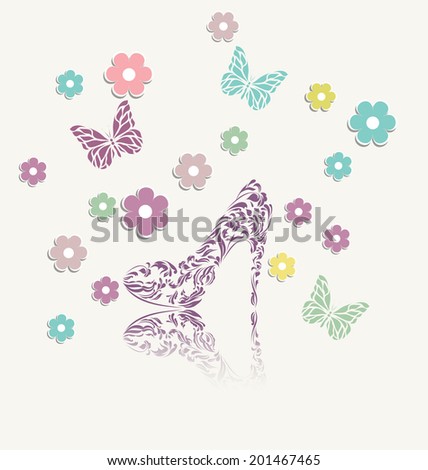 Vintage floral card of perfect shoes vector eps 10
