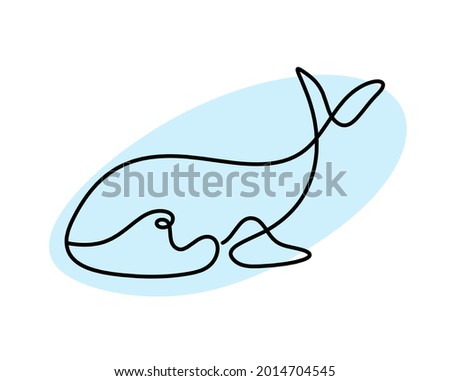 Silhouette of whale as line drawing on white background. Vector