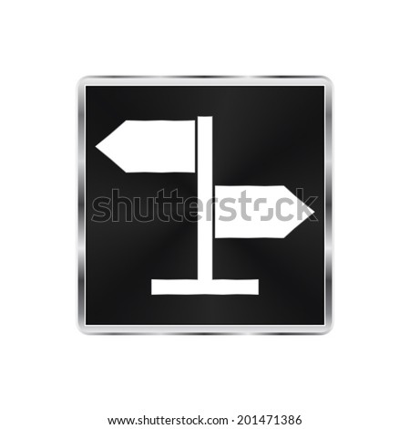 direction sign icon - vector brushed metal button