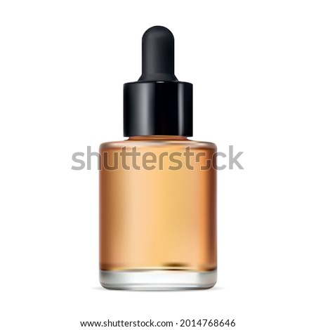 Serum dropper bottle. Essential oil vector flask isolated mockup. Aromatherapy eyedropper jar. Face collagen liquid vial, aroma treatment product, natural beauty Royalty-Free Stock Photo #2014768646