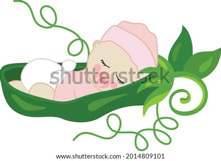 Baby girl pea in a green pod
