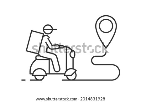 Delivery by scooter to the destination linear illustration