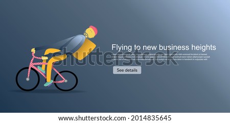 Pizza delivery guy rides a bike. Vector banner