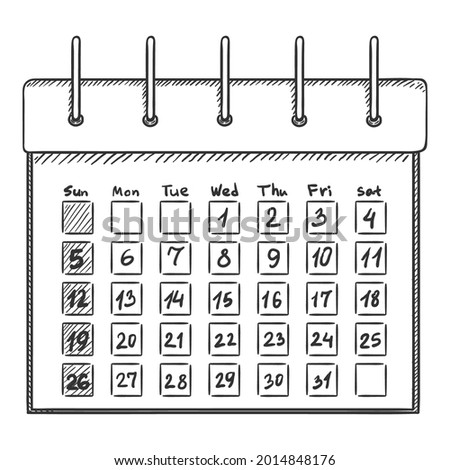 Sketch Calendar Vector Hand Drawn Illustration