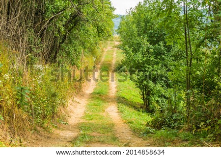 A dirt road on a hill around the settlement of Tresnjevica in Serbia.