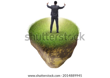 Businessman on floating island in business concept