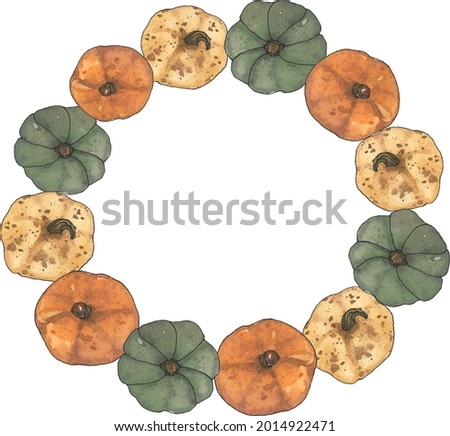 Fall pumpkin wreath, Watercolor leaf autumn picture geometric frame clipart, Thanksgiving sublimation clip art, Handdrawn printable art