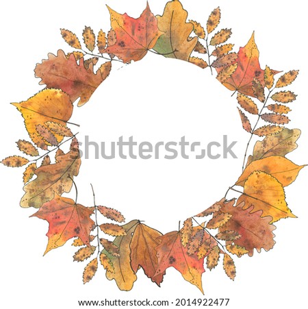 Fall wreath, Watercolor leaf autumn picture geometric frame clipart, Thanksgiving sublimation clip art, Handdrawn printable art