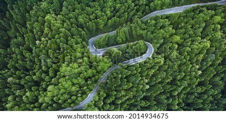 Aerial View of a road on a forest Royalty-Free Stock Photo #2014934675