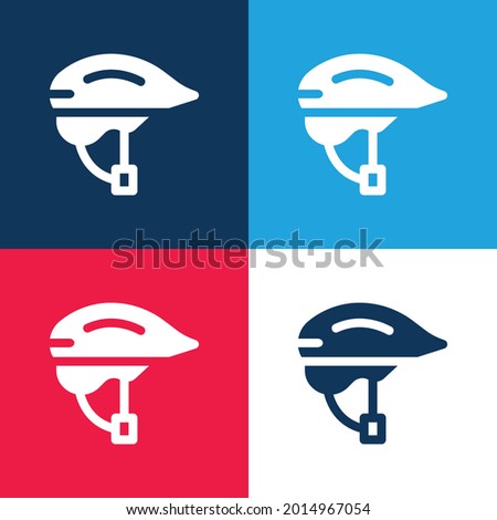 Bike Helmet blue and red four color minimal icon set