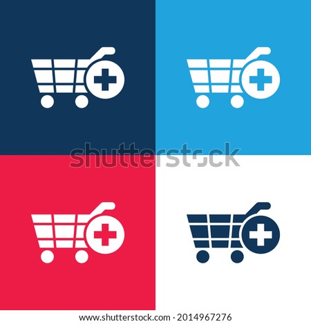 Add To Shopping Cart E Commerce Symbol blue and red four color minimal icon set