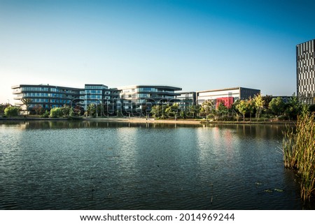 Modern business office building by the water