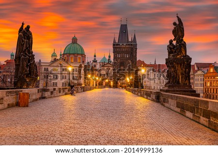 Prague, Czech Republic. Charles Bridge (Karluv Most) old town and autumn Royalty-Free Stock Photo #2014999136