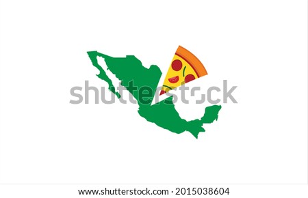 Mexicon country map with pizza piece  icon logo design illustration  symbol