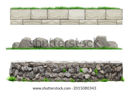 Set of vector stone old wall fences Royalty-Free Stock Photo #2015080343