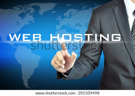 Businessman hand touching WEB HOSTING words on virtual screen