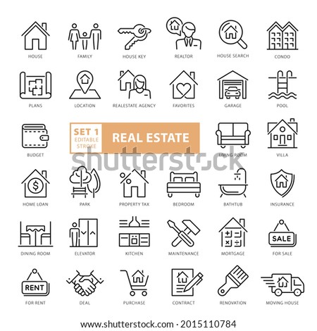 High Quality Full Vector Thin Line Icon Set - Real Estate, Realtor, Construction Royalty-Free Stock Photo #2015110784