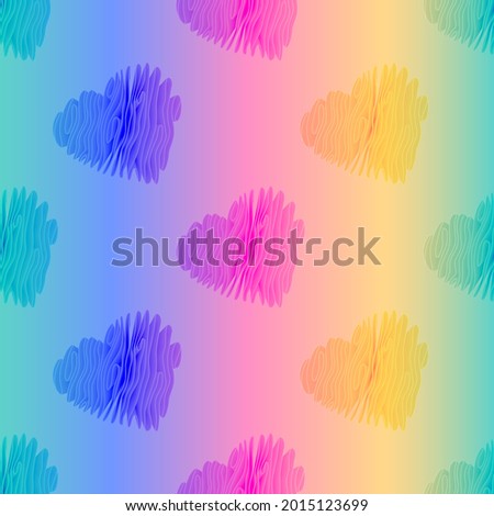 Vector Rainbow Seamless Pattern with Outline Abstract Hearts. Vivid Modern Holographic Texture.