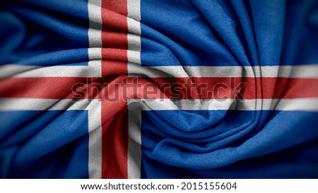 The national flag of Iceland. Iceland flag with fabric texture. Close up waving flag of Iceland.