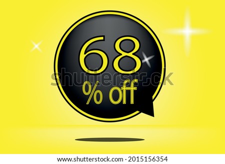 68 percent off black balloon and floating. with yellow background, banner 68% off yellow, shadow