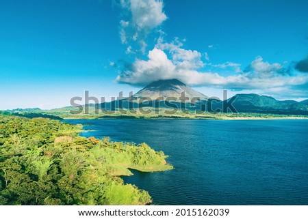 Costa Rica Arenal Volcano National Park aerial view in La Fortuna, Central America tourism destination travel. Royalty-Free Stock Photo #2015162039
