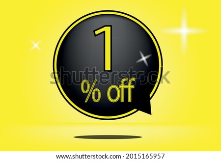 1 percent off black balloon and floating. with yellow background, banner 1% off yellow, shadow