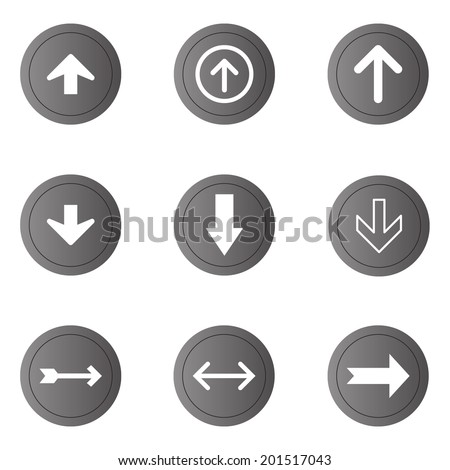 Arrow sign vector icon set. Simple circle shape internet button.