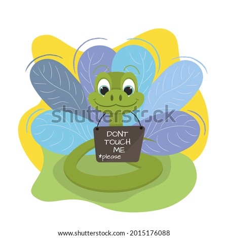 Vector illustration with a snake on the background of trending leaves. Don't touch the snakes. Dangerous and poisonous snakes. Flat illustration. Nature and wild animals. Isolated on white background.