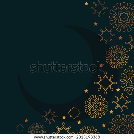 The moon's shadow and abstract luxury islamic elements background on a dark background. Vector illustration.
