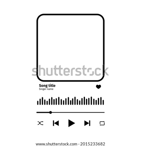 Song plaque with buttons, loading bar, equalizer sign and frame for album photo. Trendy music player interface as template for romantic gift. Vector outline illustration. Royalty-Free Stock Photo #2015233682