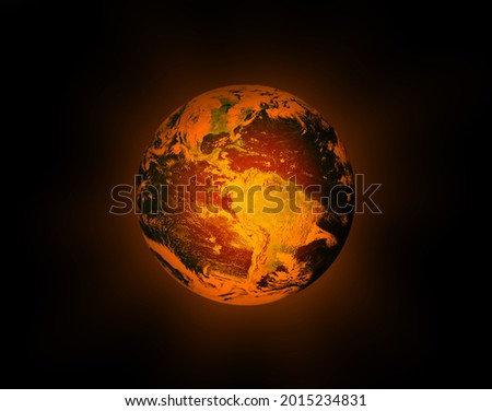 The globe is on fire, global warming, the average temperature on earth is rising. The concept of disaster. This image elements furnished by NASA Royalty-Free Stock Photo #2015234831
