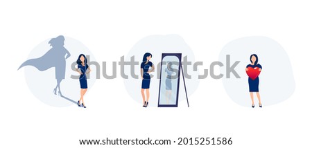Self-image and esteem concept. Vector of a confident strong woman with positive self perception Royalty-Free Stock Photo #2015251586
