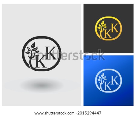 Logo monogram letter KK with leaf tree herbal shape