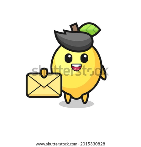 cartoon illustration of lemon holding a yellow letter , cute style design for t shirt, sticker, logo element