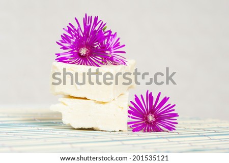 soaps on bamboo background