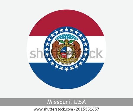Missouri Round Circle Flag. MO USA State Circular Button Banner Icon. Missouri United States of America State Flag. Show Me State, Cave State, Mother of the West EPS Vector