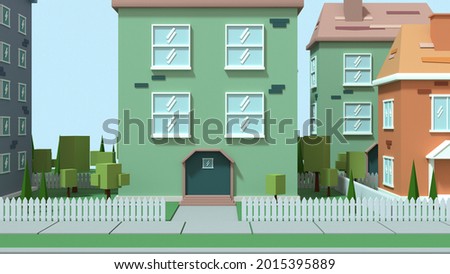 3d rendering green cartoon house with trees