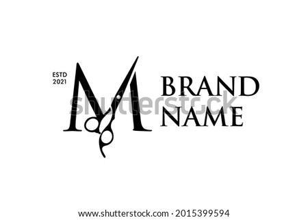 Luxury and Elegant illustration logo design Initial M Scissors for Barbershop and Salon. Logo can work as well in a small size and black white color.