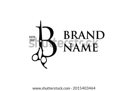 Luxury and Elegant illustration logo design Initial B Scissors for Barbershop and Salon. Logo can work as well in a small size and black white color.