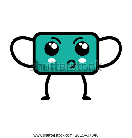 Vector illustration of kawaii square mask protection from virus