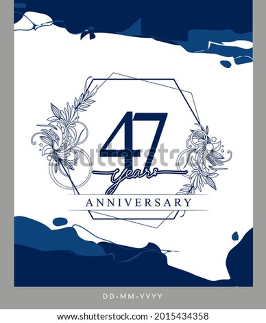 47th Anniversary logotype with hand drawn background blue color for celebration event, wedding, greeting card, and invitation.