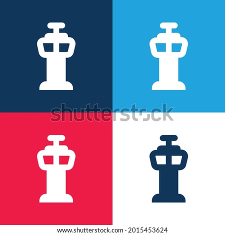 Airport Control Tower blue and red four color minimal icon set