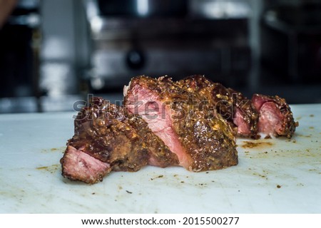 hump steak on a white board with copy space
