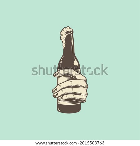 Illustration of hand holding a beer bottle