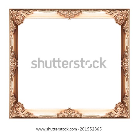 Gold  picture frame isolated on white background.