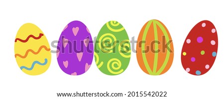 Bright Easter eggs set isolated on white background. Holiday food art. Vector illustration of Happy Easter ornament.