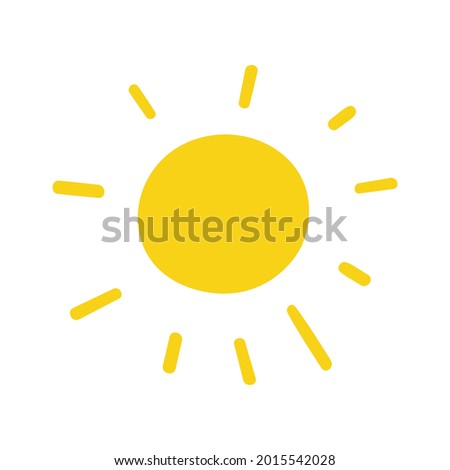 Simple doodle sun isolated on white background. Cartoon sunshine. Vector illustration of summer icon.